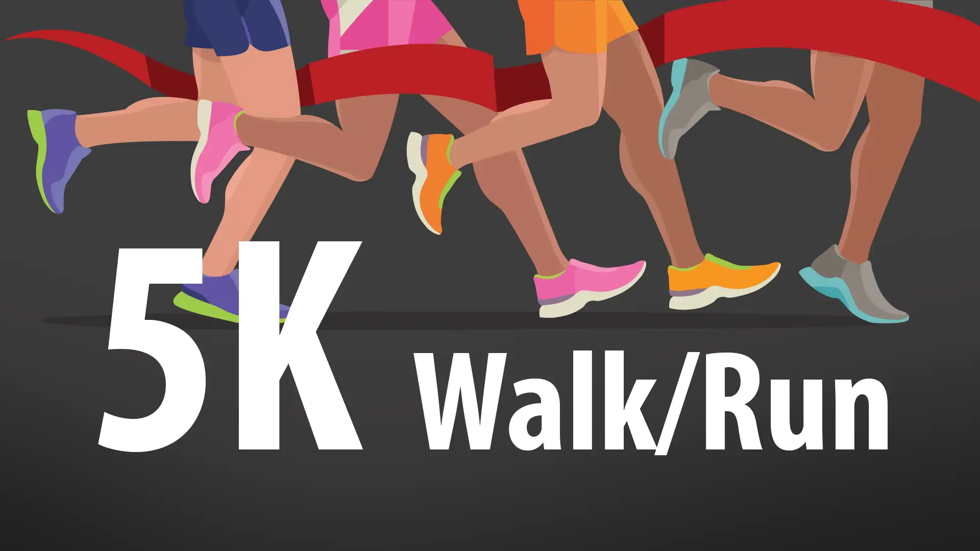5k Walk Run graphic with vector graphic of legs running.