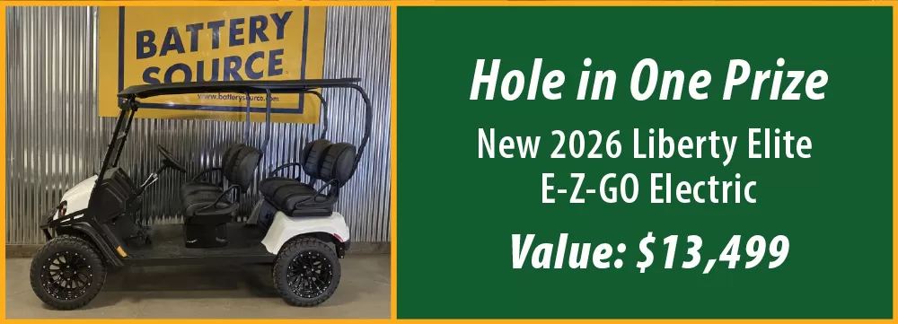 Hole In One Prize. New 2026 Liberty Elite E-Z-Go Electric golf cart. Value: 13,499